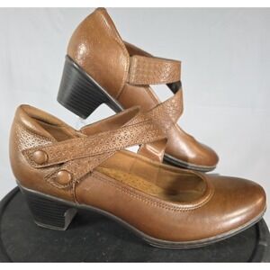 Cobb Hill Mary Jane Shoes Womens 8 Brown Leather Block Heel Strappy